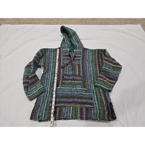 Drug Rug Baja Hoodie Mexican Poncho Front Pocket Brown Red Best For Medium